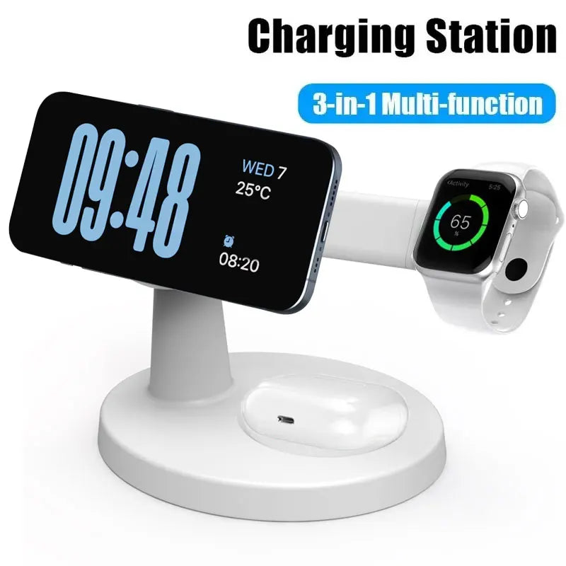 Carregador 3 In 1 Magnetic Wireless Charger Stand For Magsafe iPhone 16 15 14 13 Pro Max Apple Watch 9 8 AirPods Pro Fast Charging Station